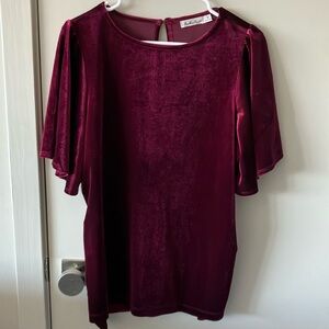 Burgundy velvety, top with champagne, flute sleeves